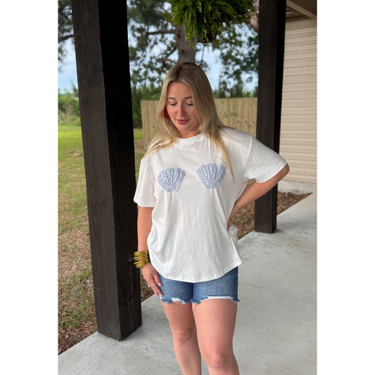 Shell Patch T-Shirt, White/Blue