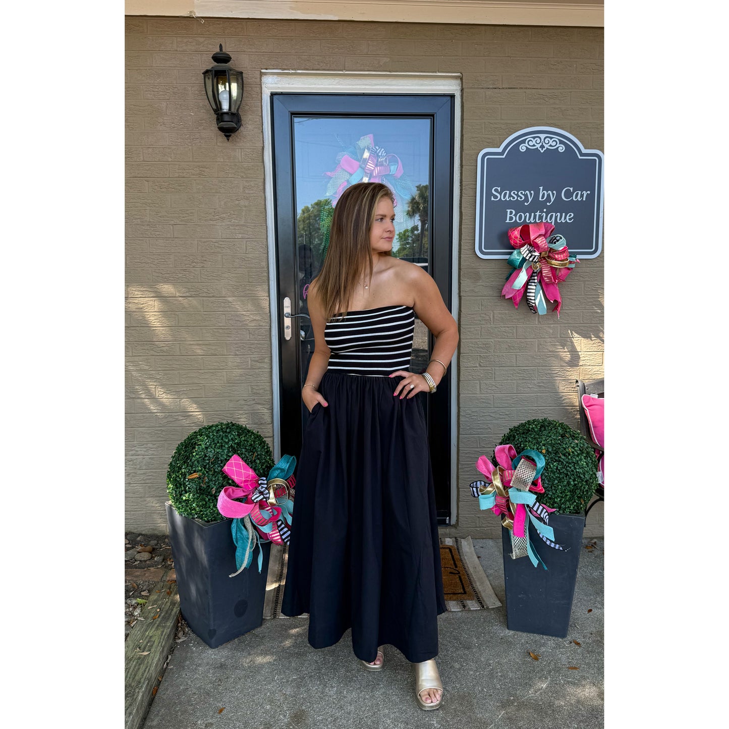 Avery Detail Maxi Dress, Black/Ivory