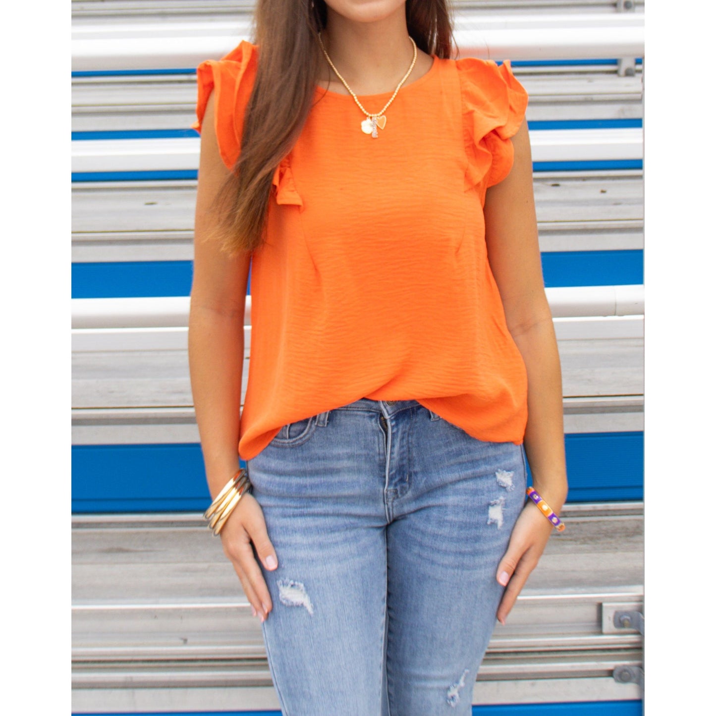Khloe Round Neck Top, Orange