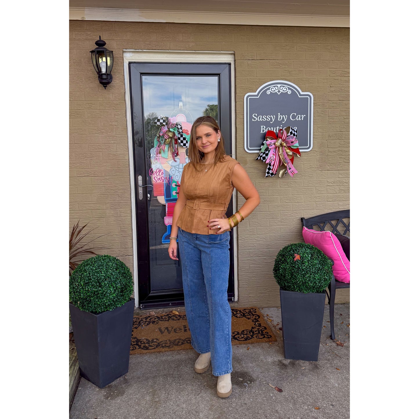 Cameron Belt Faux Suede Blouse