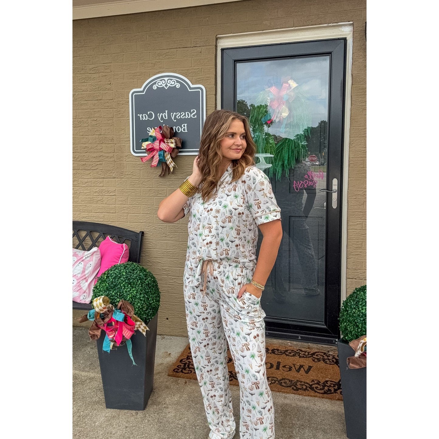 Neutral Coastal Cocktail - Short Sleeve + Pant Pajama Set