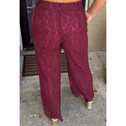 Margot Lace Wide Leg Pants, Burgundy