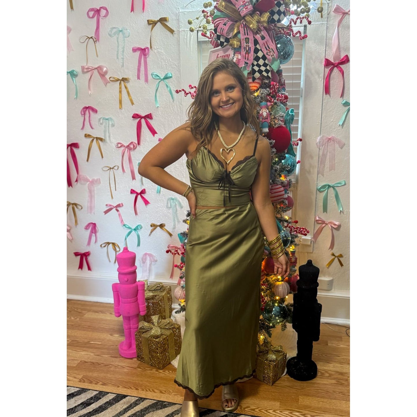 Olive Green Satin Set