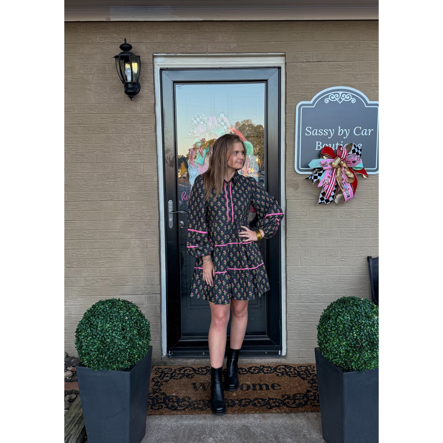 Evie Pattern Mini Dress, Black Multi