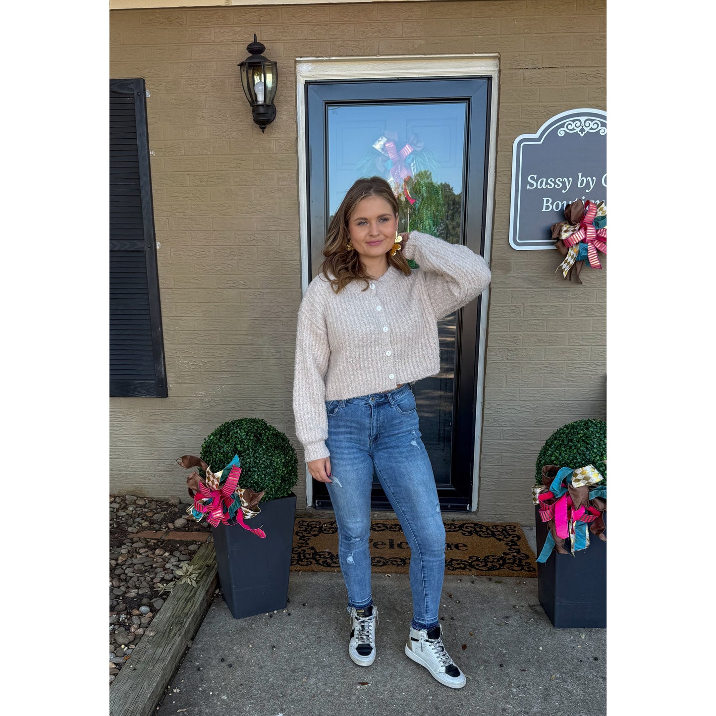 Fuzzy Cardigan, Taupe