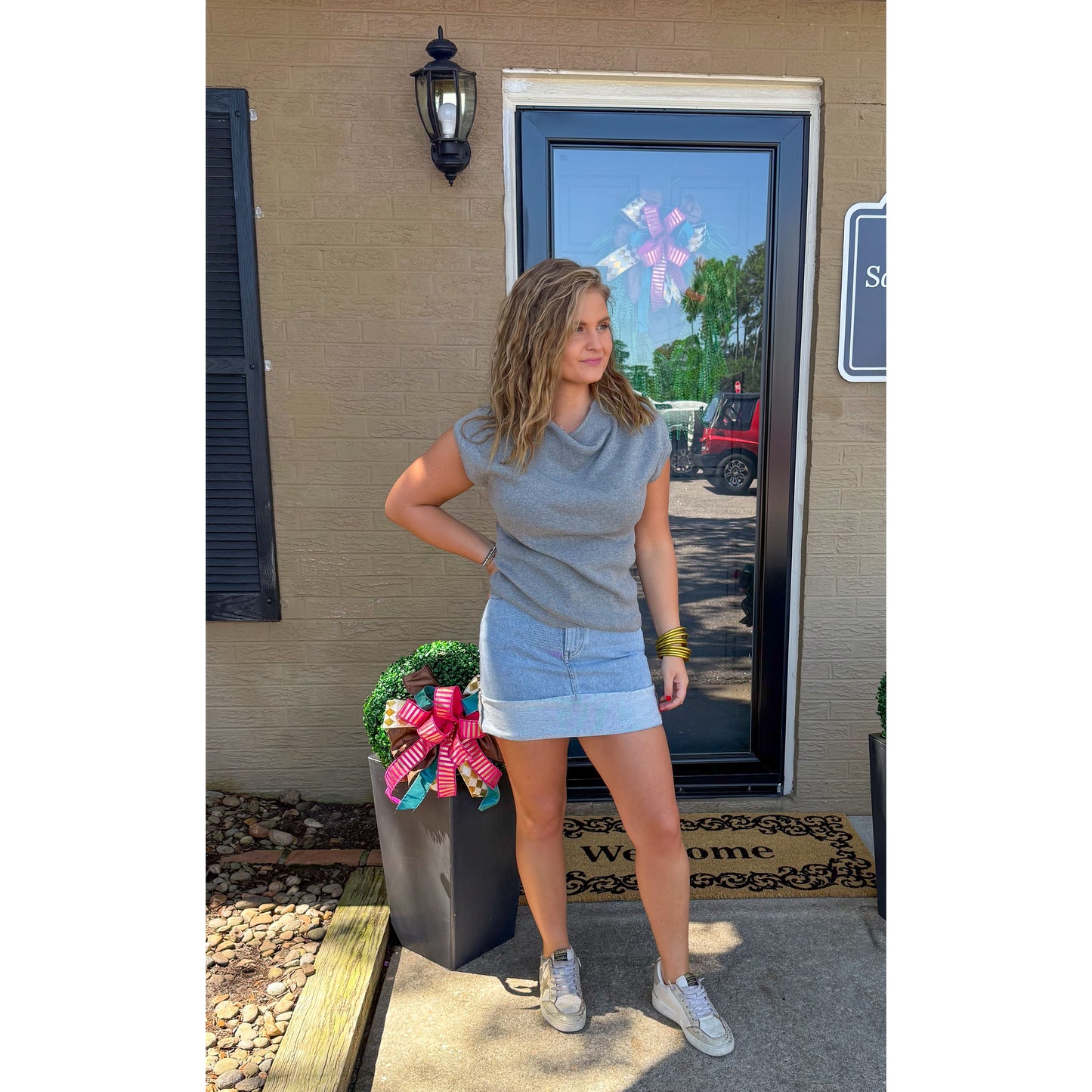 Emery Knit Top, Heather Grey