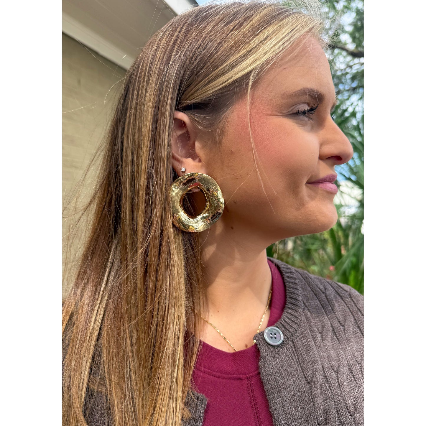 Textured Circle Earrings, Gold