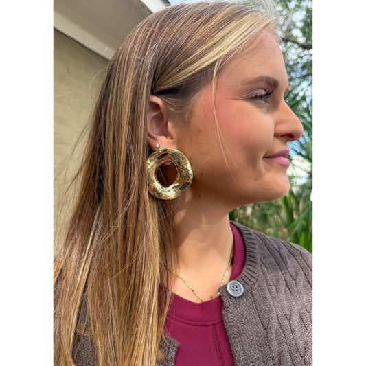 Textured Circle Earrings, Gold
