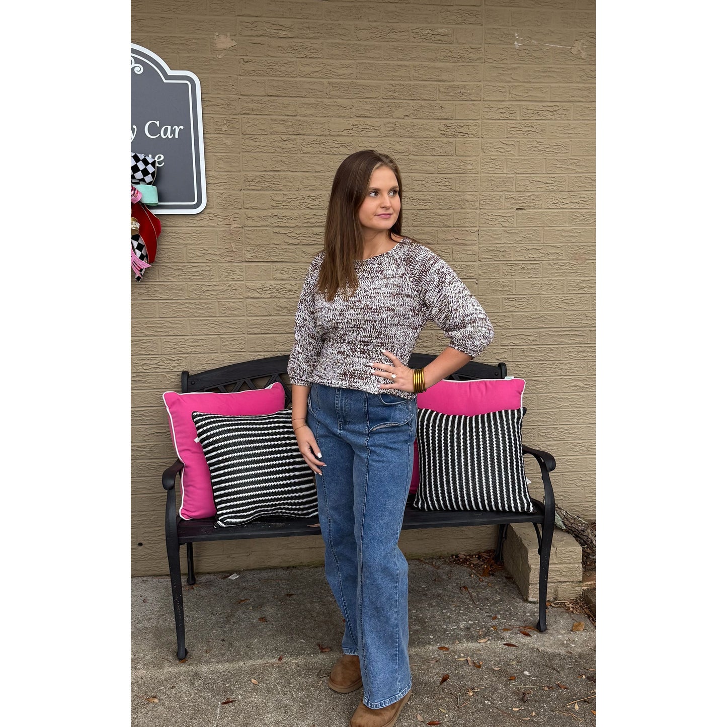 Kinsley Peplum Sweater Top, Dark Oak