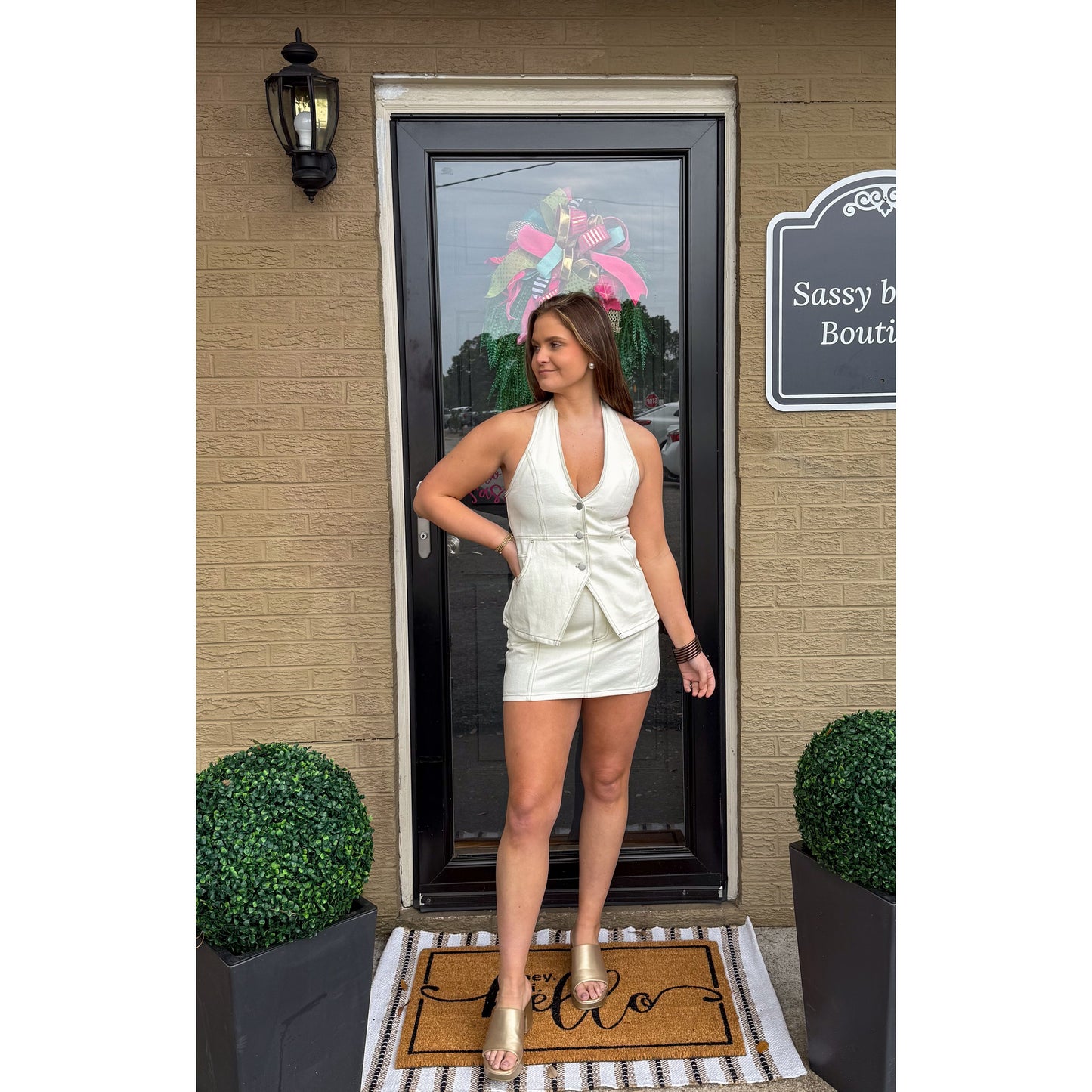 Clara Denim Skirt Set, White