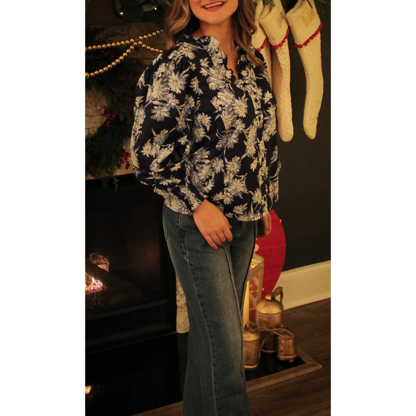 Bowie Floral Blouse, Navy