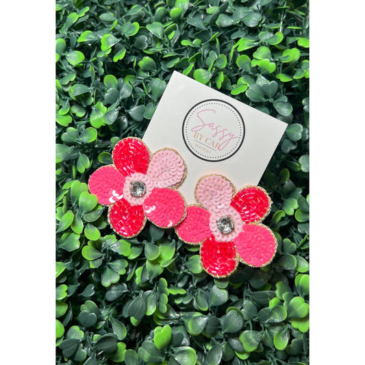 Addison Beaded Flower Earrings, Pink Multi