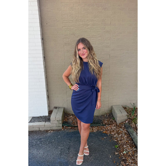Reagan Wrap Mini Dress, Navy