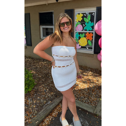 Shell Detail Mini Dress, White