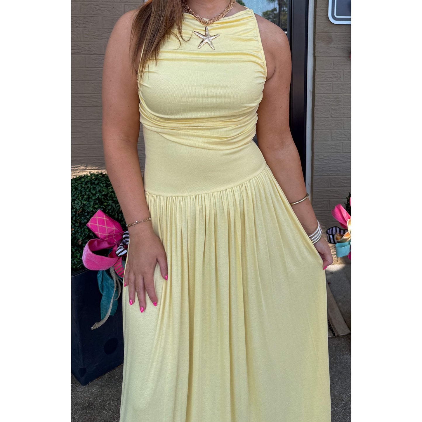 Sunshine Detail Maxi Dress, Butter Yellow