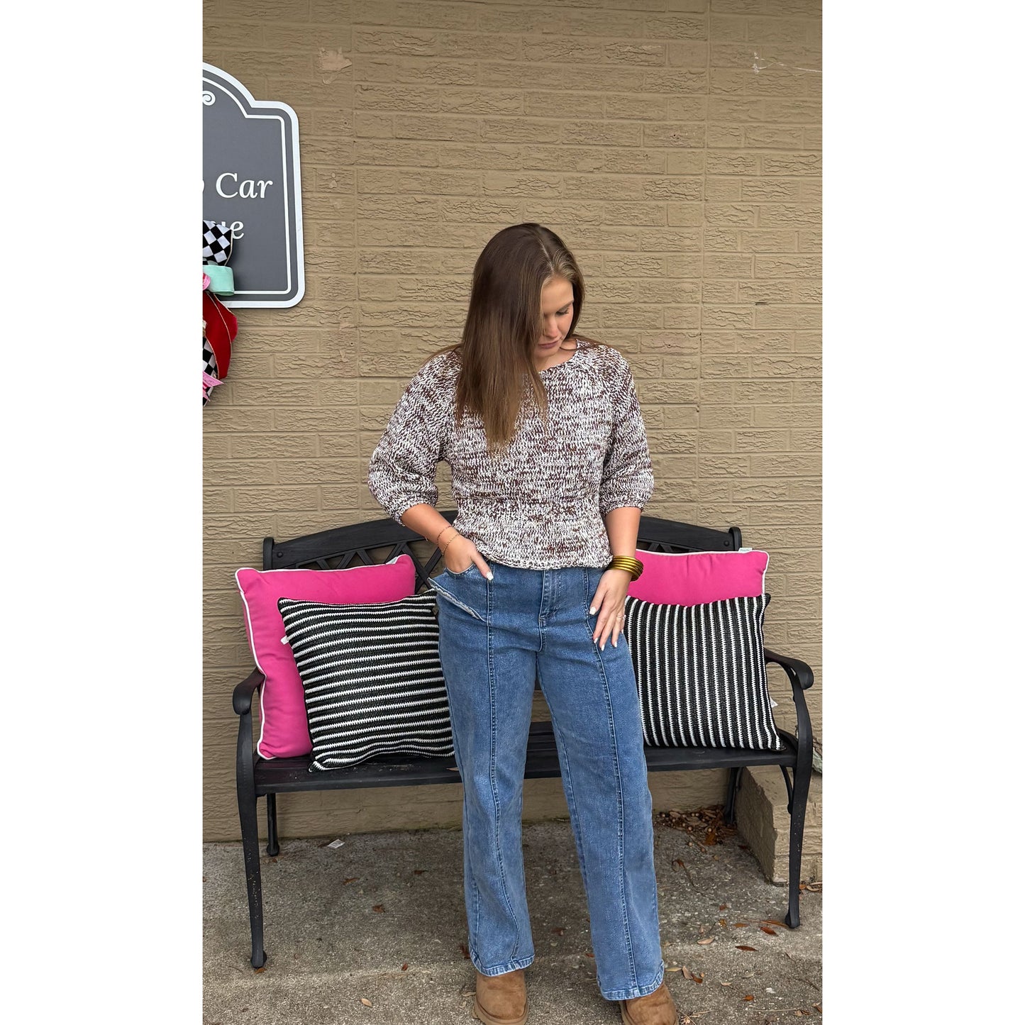 Kinsley Peplum Sweater Top, Dark Oak