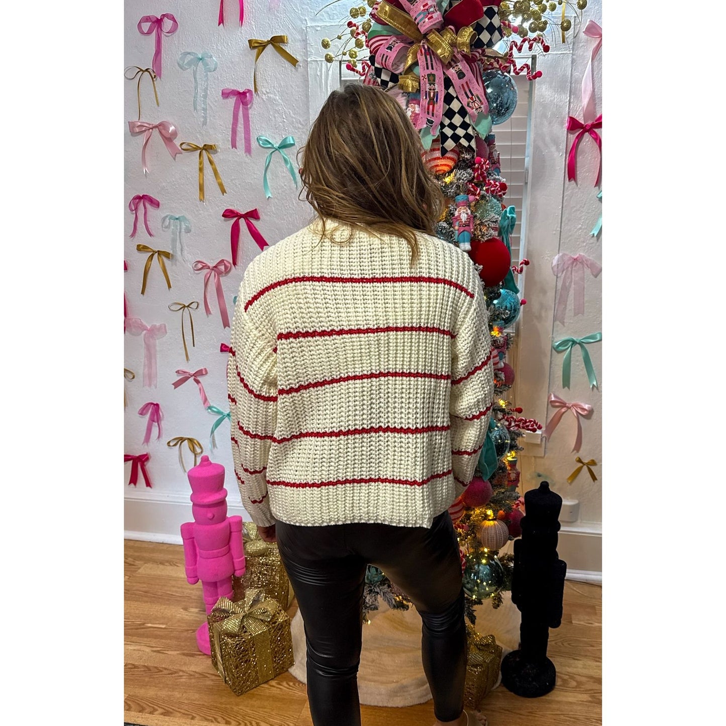 Cream/Red Stripe Sweater