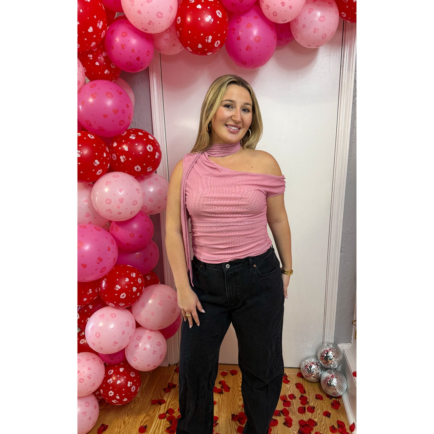 Esme Scarf Detail Top, Light Pink/Pink