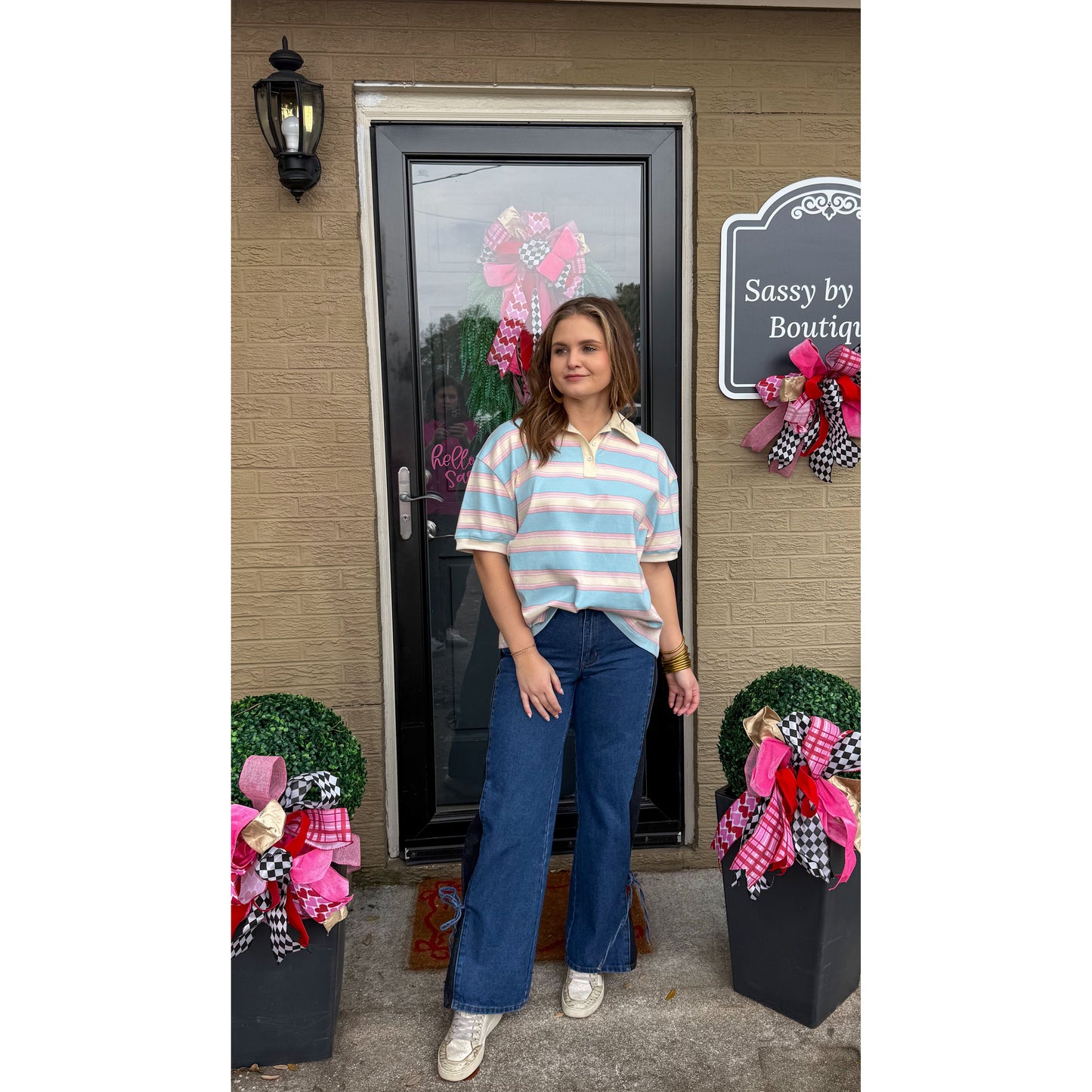 Oversized Stripe Polo Top