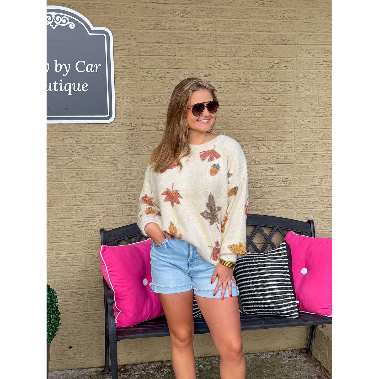 Leaves Falling Sweater, Light Taupe Multi