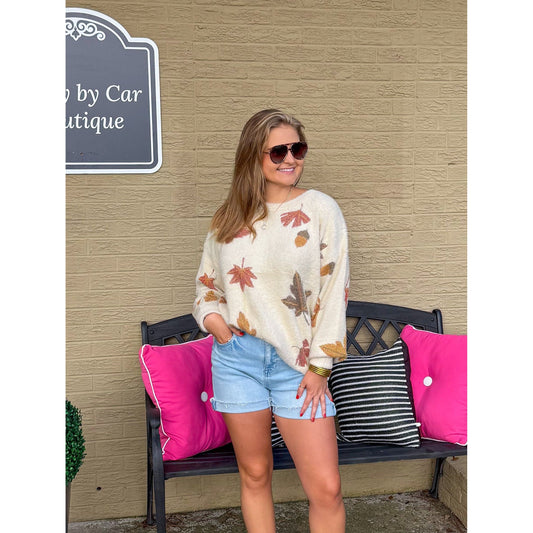Leaves Falling Sweater, Light Taupe Multi
