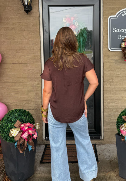 Celeste V-Neck Top, Chocolate
