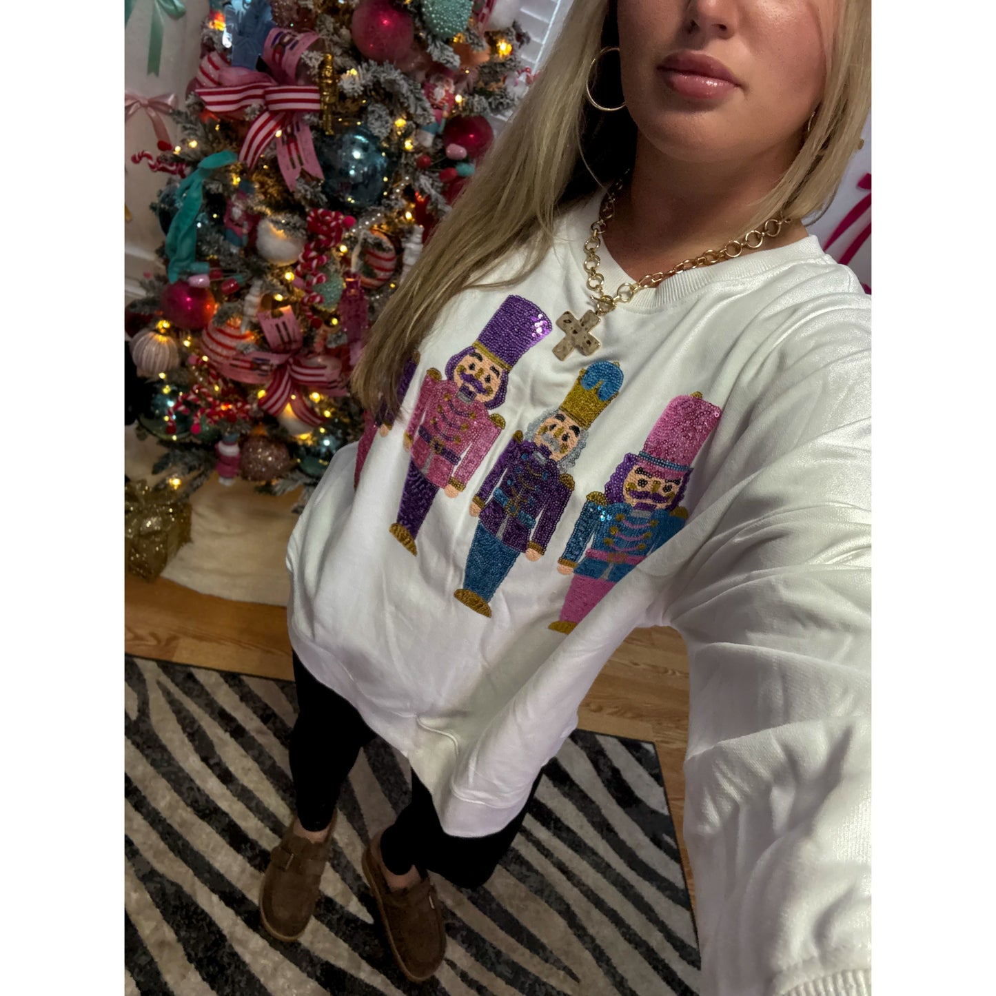 Nutcracker Sequin Top, White Multi