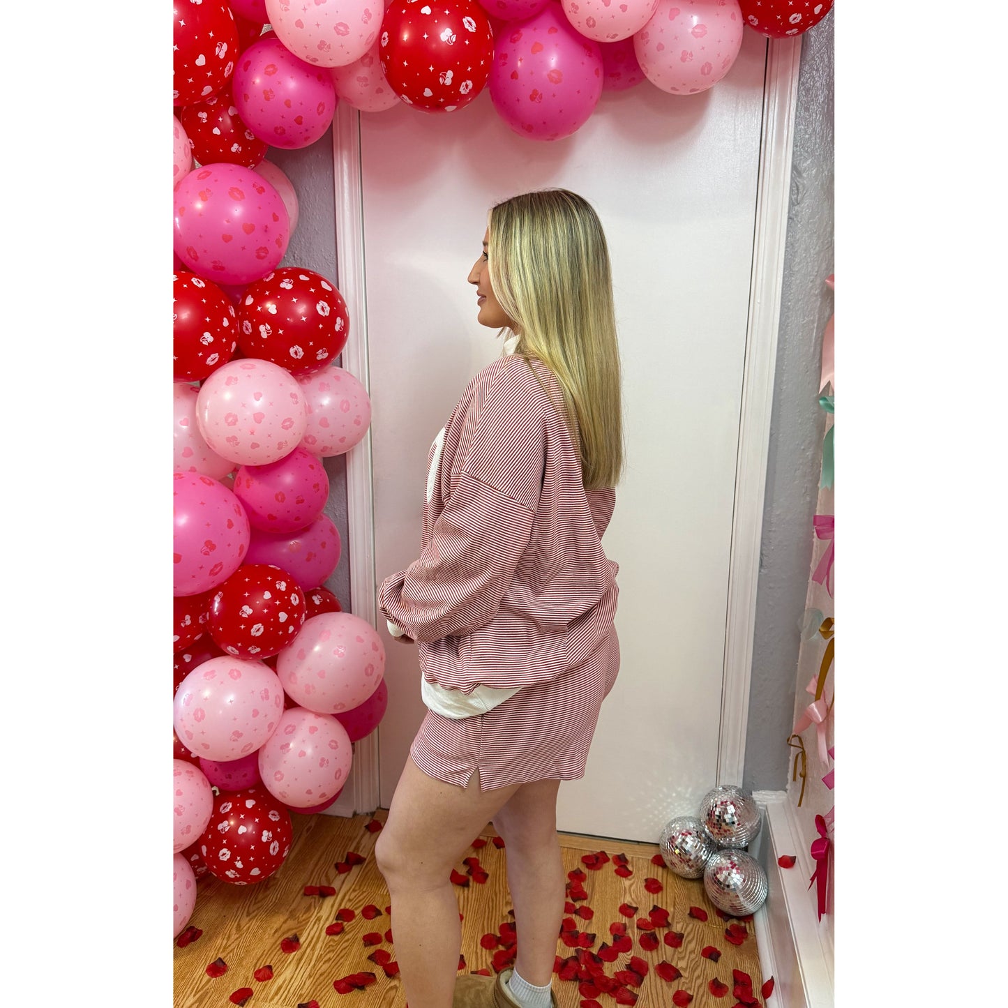 XOXO Stripe Lounge Set, Red/White