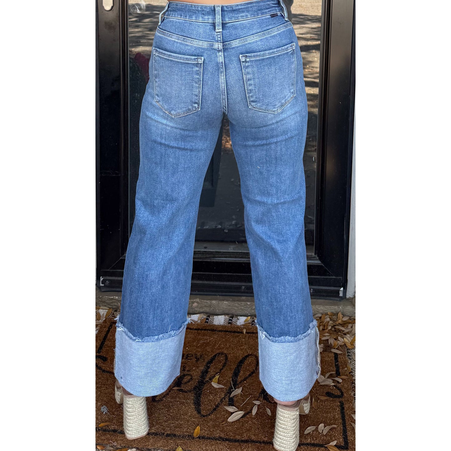 Lilly Cuffed Mid Rise Jeans, Medium Wash