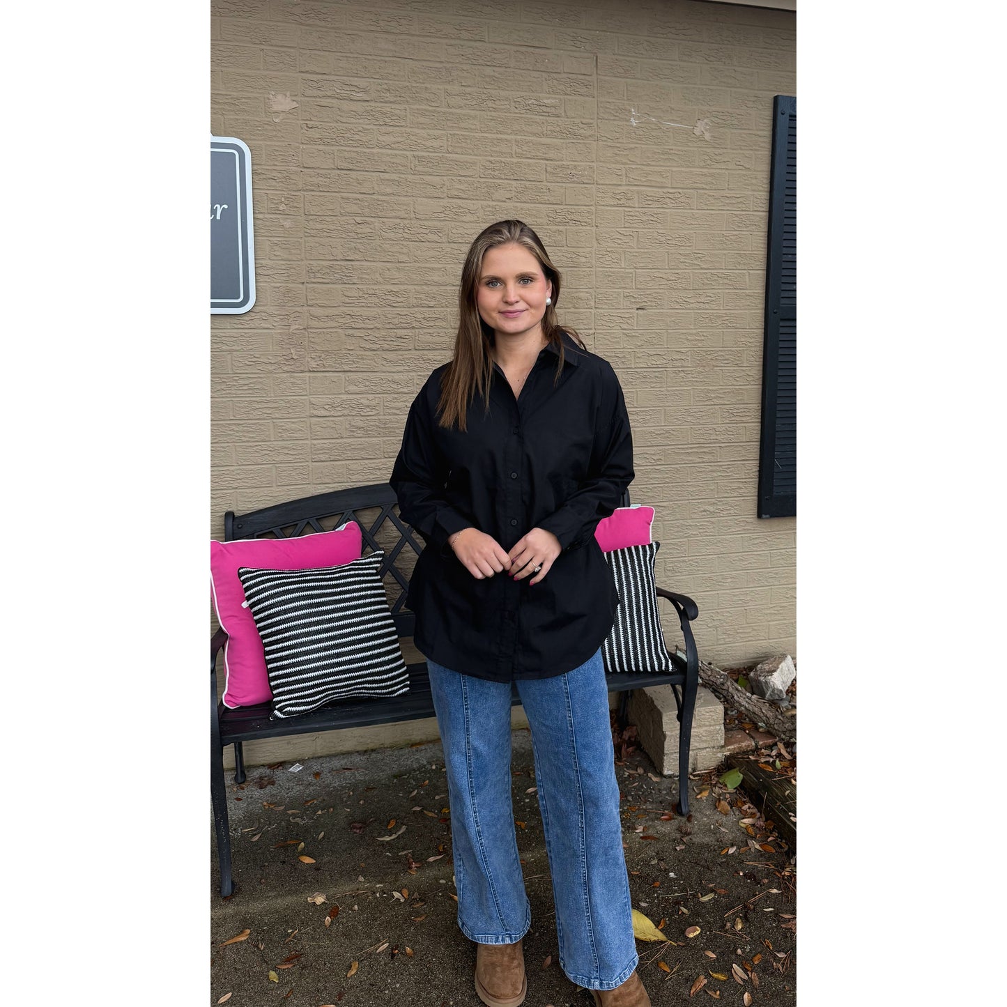 Sadie Button Down Blouse, Black