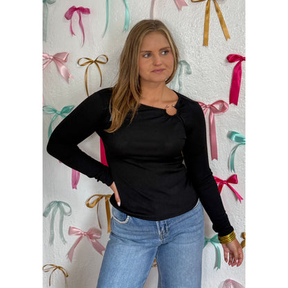 Gold Ring Long Sleeve Top, Black