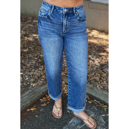 Cuffed Boyfriend Fit Jeans, Dark Wash