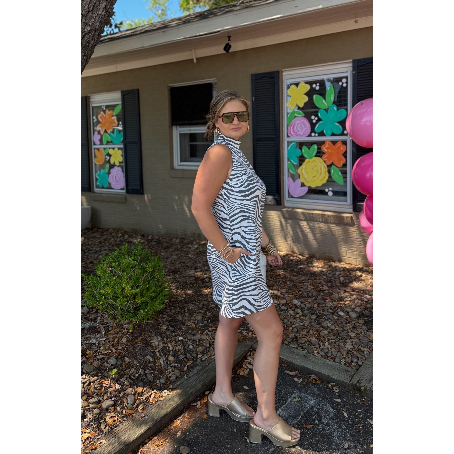 Zebra Mini Dress, Black/White