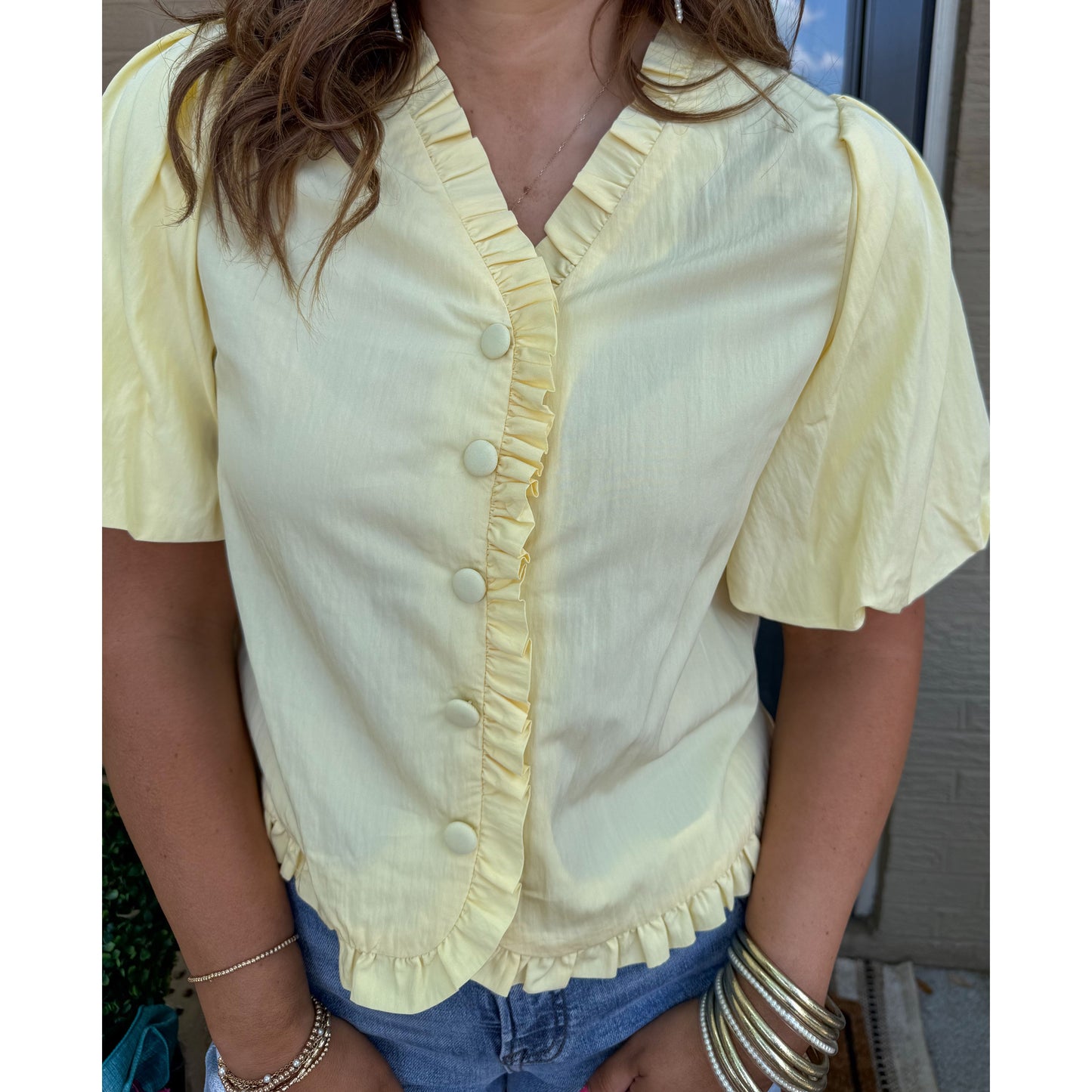 Mabel Ruffle Detail Blouse, Pale Yellow