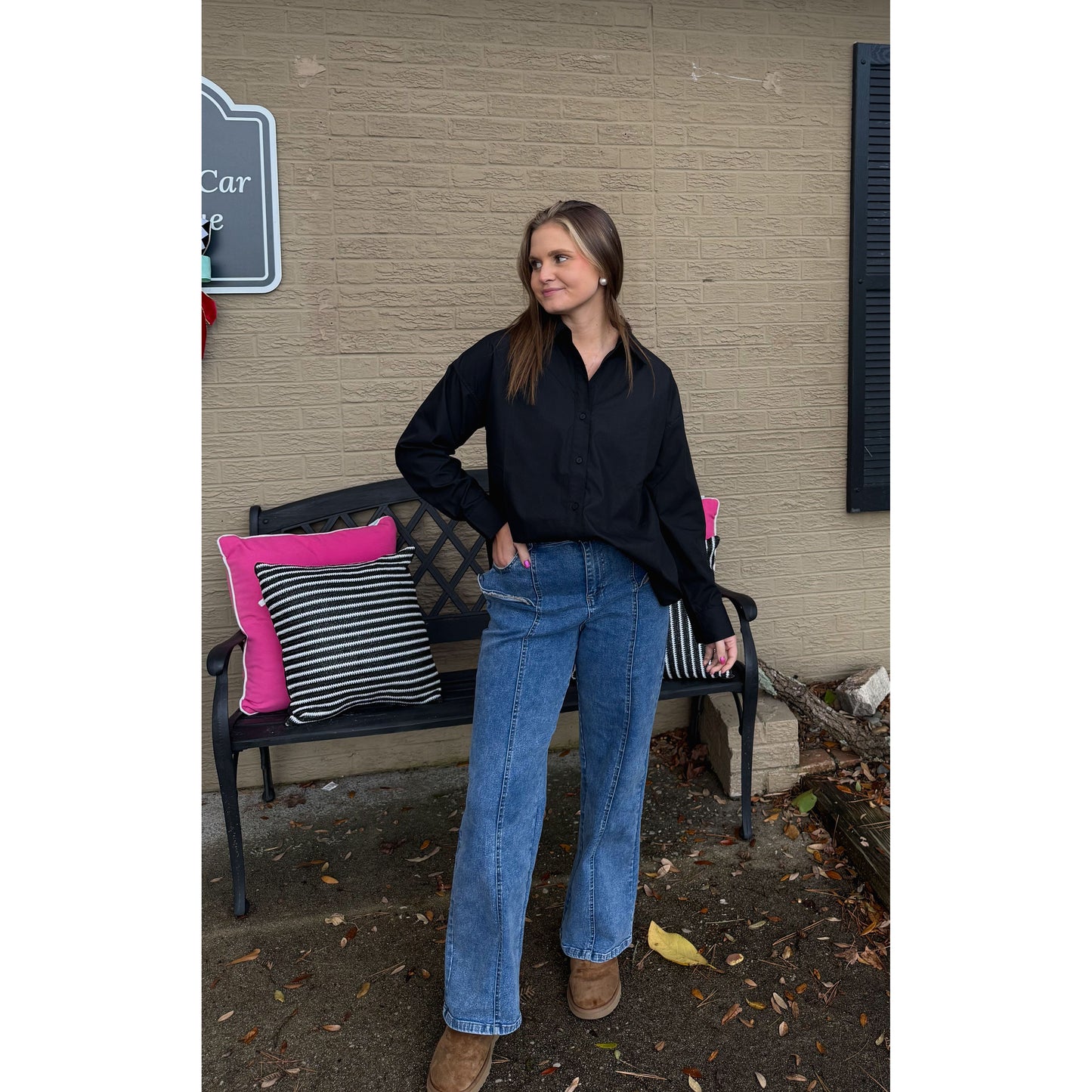 Sadie Button Down Blouse, Black