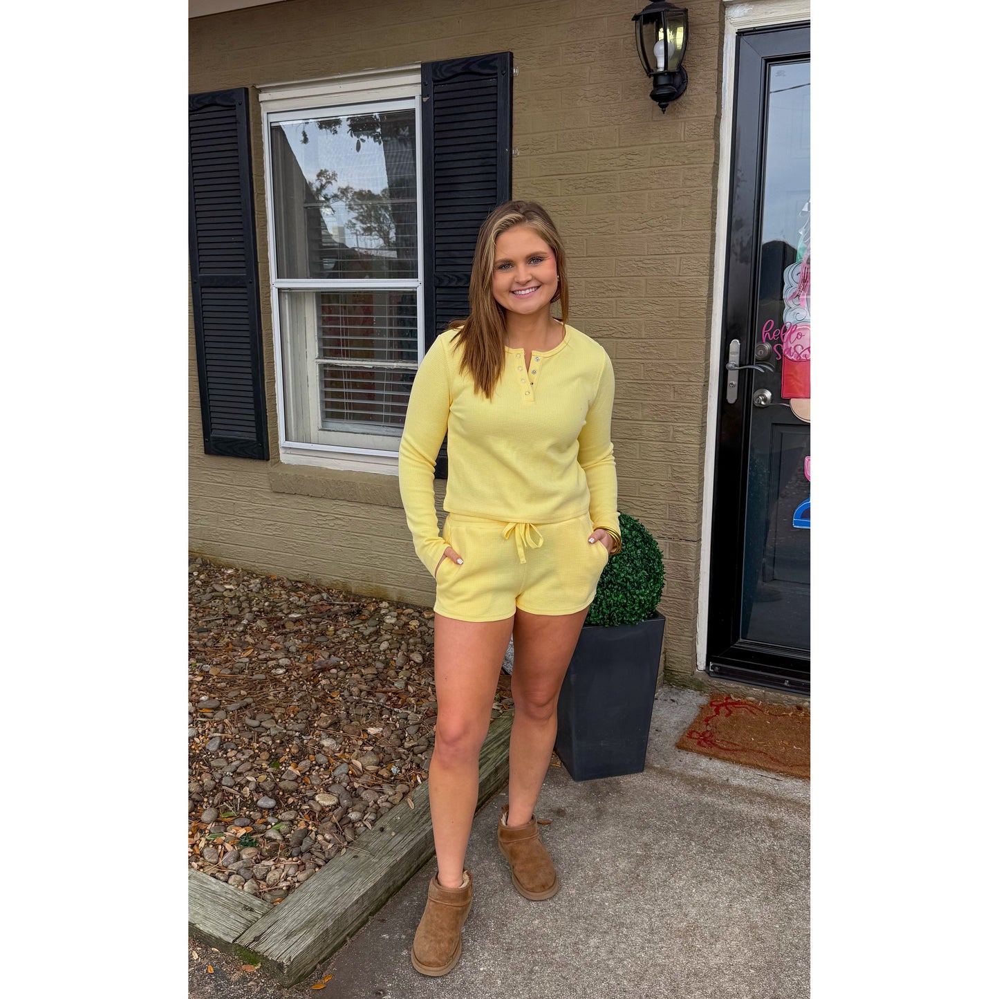 Butter Yellow Waffle Knit Lounge Set