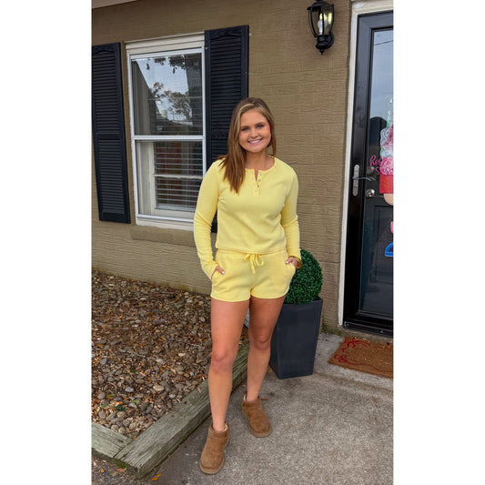 Butter Yellow Waffle Knit Lounge Set