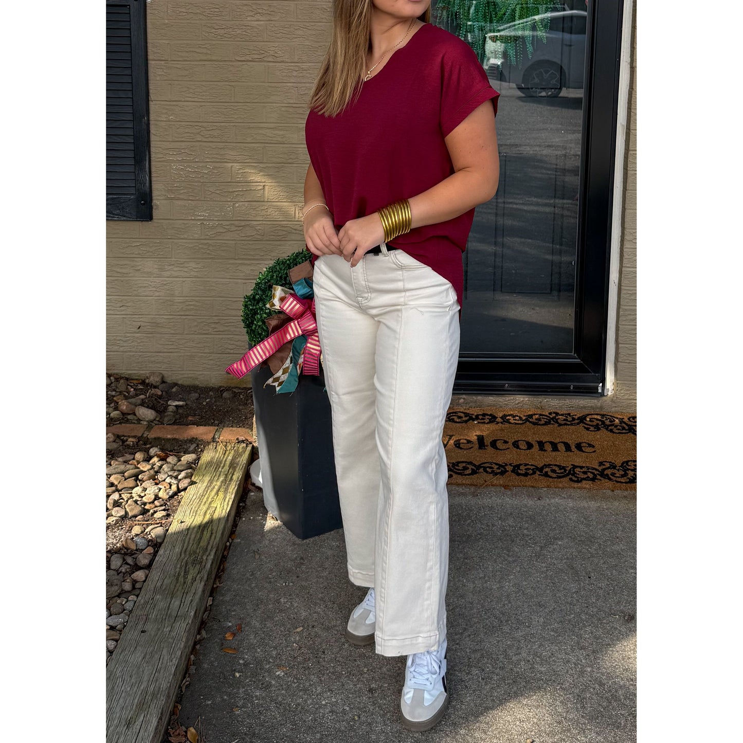 Stevie V-Neck Top, Burgundy