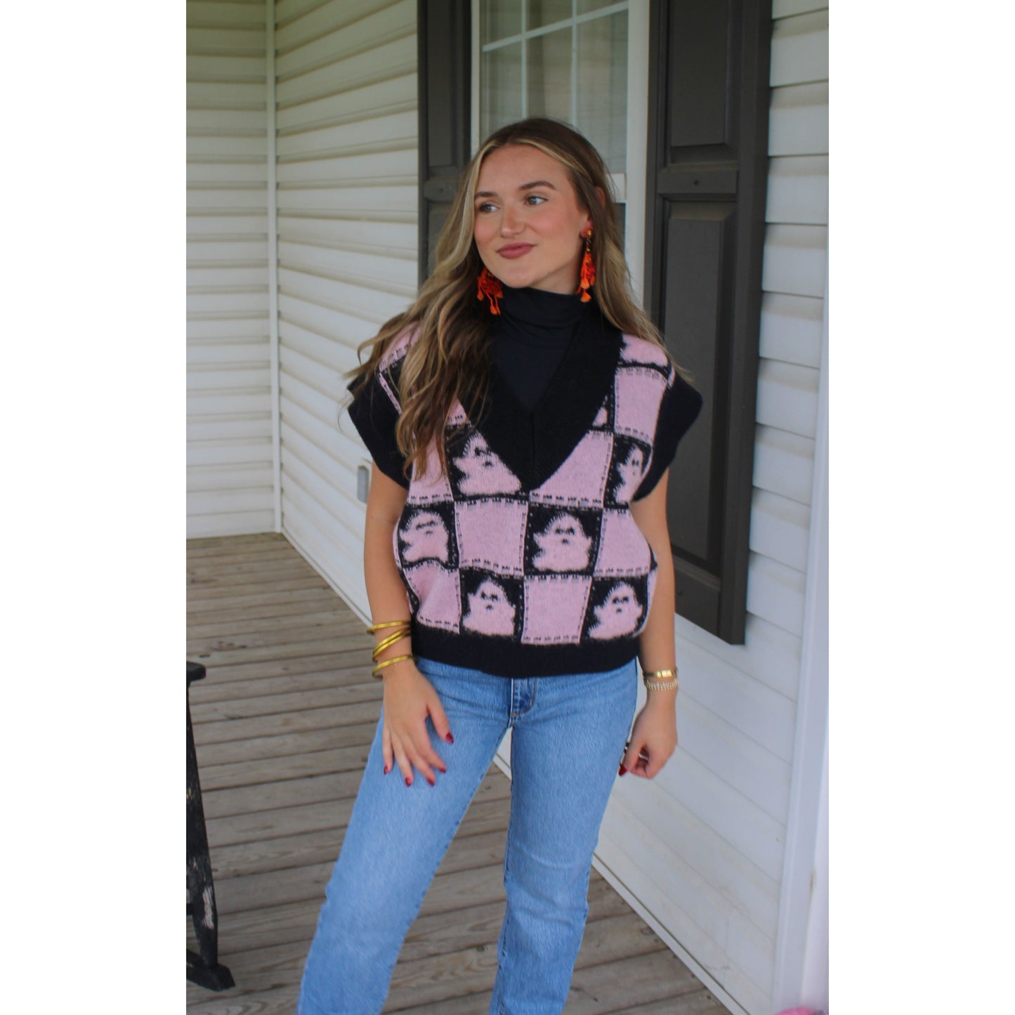 For the Ghouls Sweater Vest, Light Pink/Black