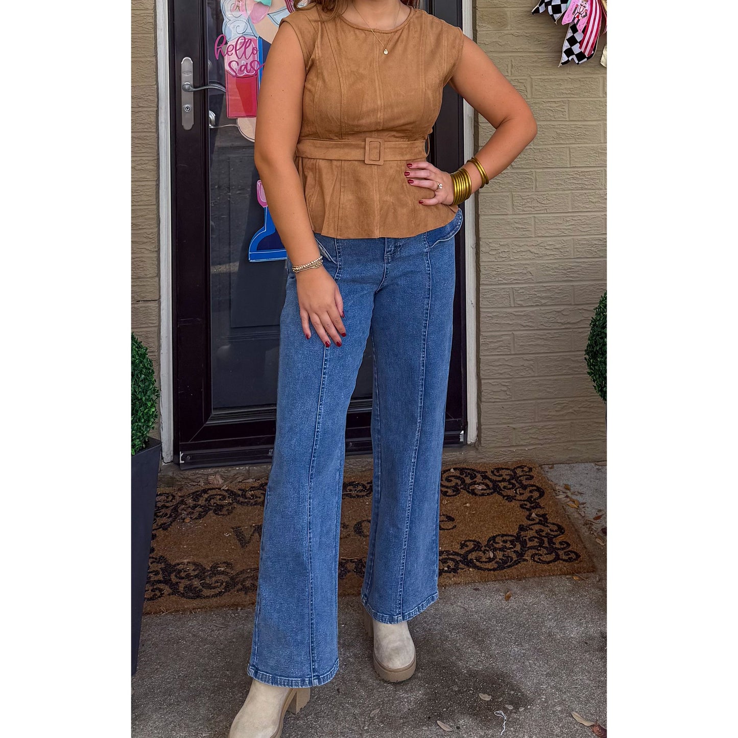 Cameron Belt Faux Suede Blouse