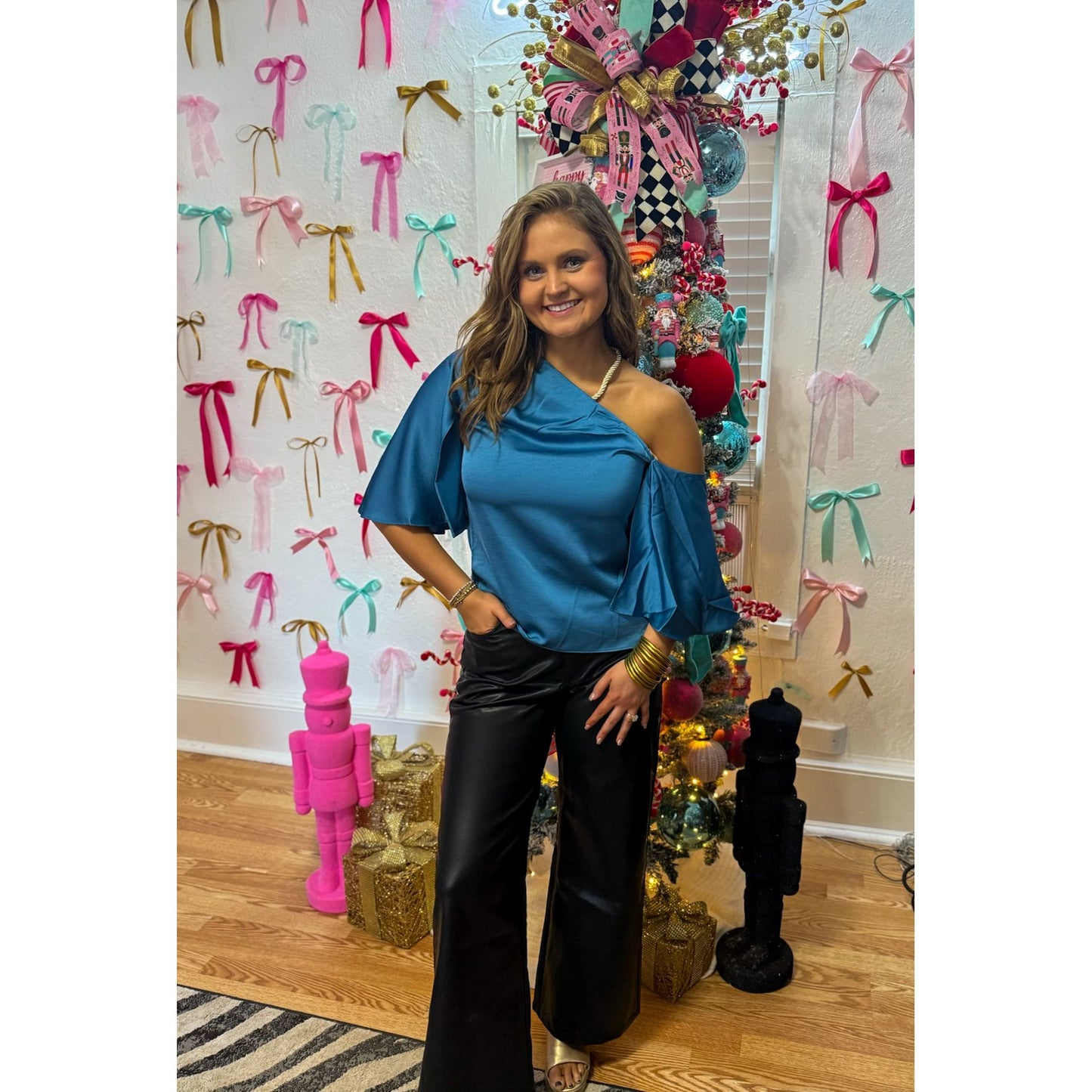 One Shoulder Top, Ocean Blue