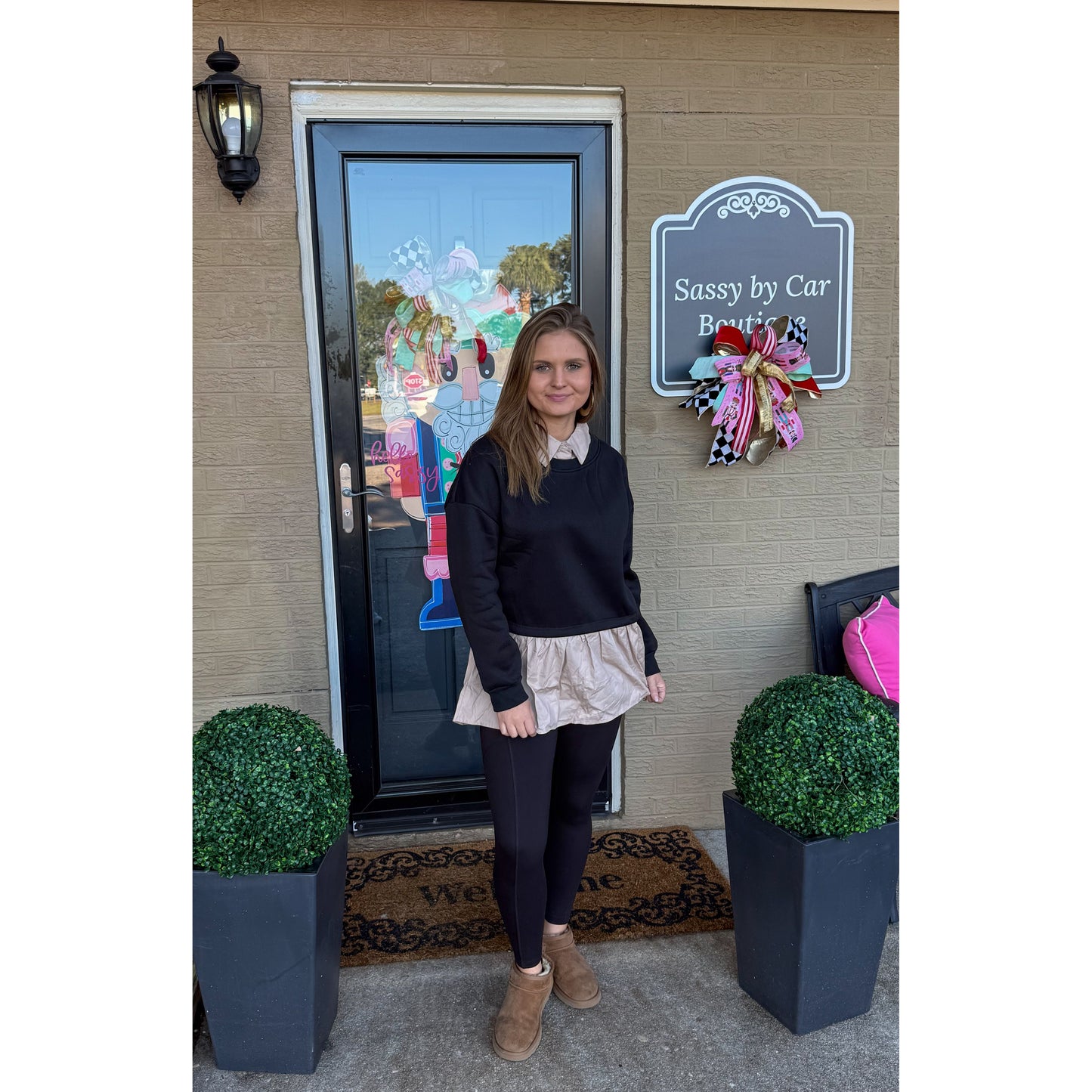 Selena Top, Black/Taupe