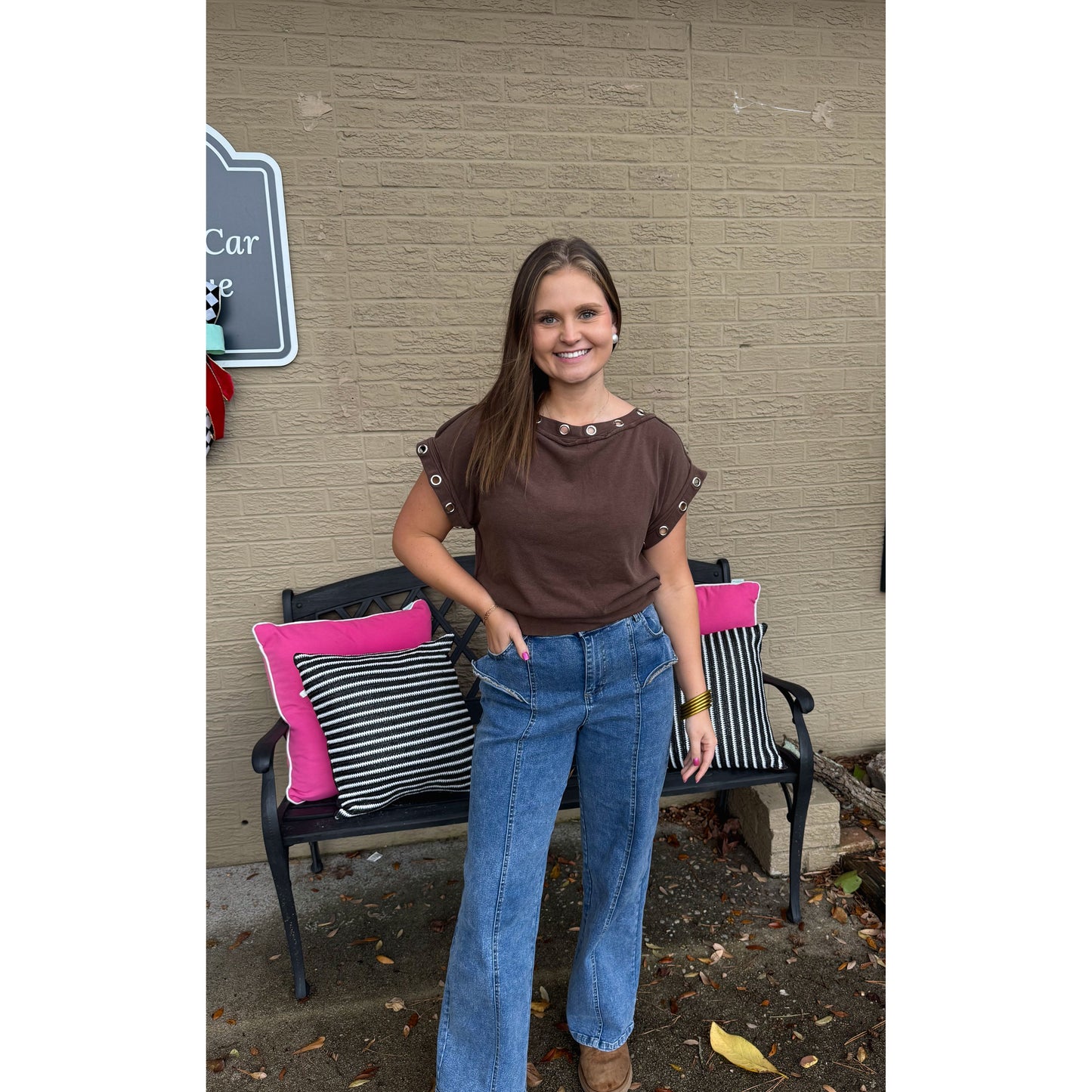 Millie Detail Top, Chocolate Brown