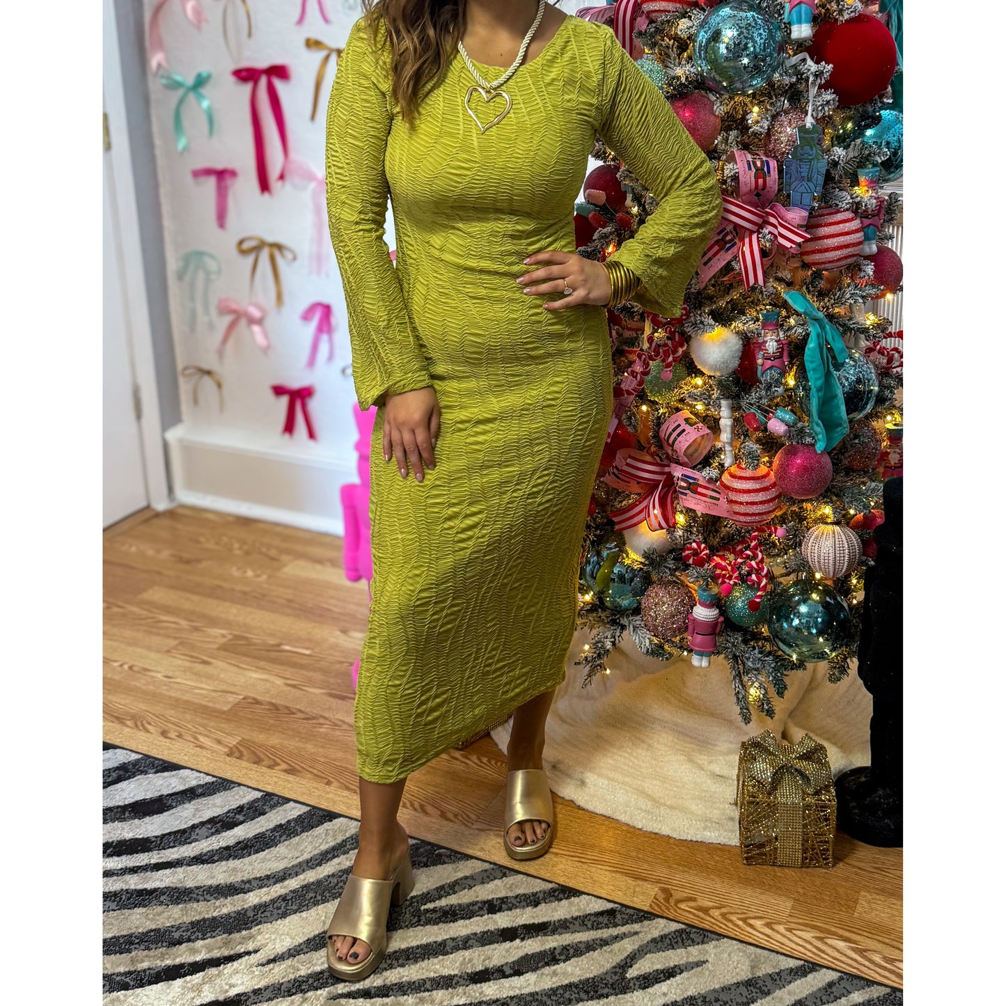 Esme Midi Fitted Dress, Avocado