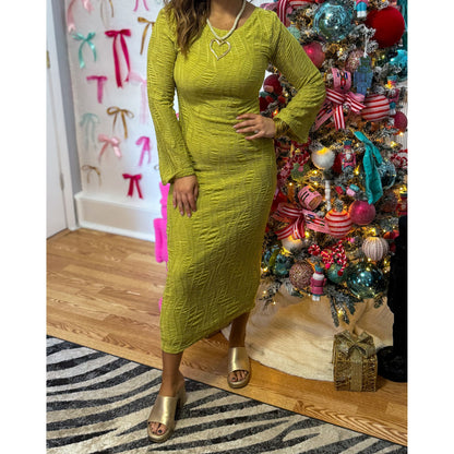 Esme Midi Fitted Dress, Avocado