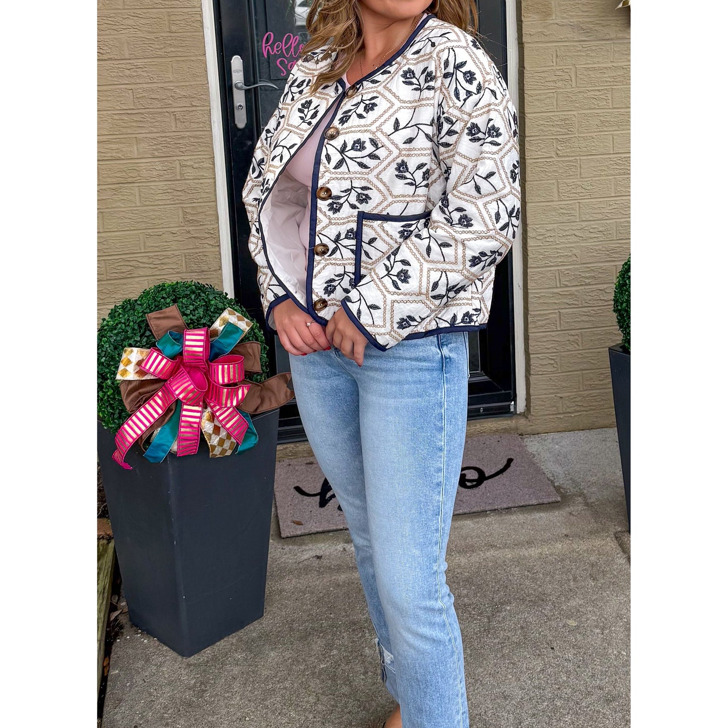 Paige Quilted/Embroidered Jacket, Navy Multi