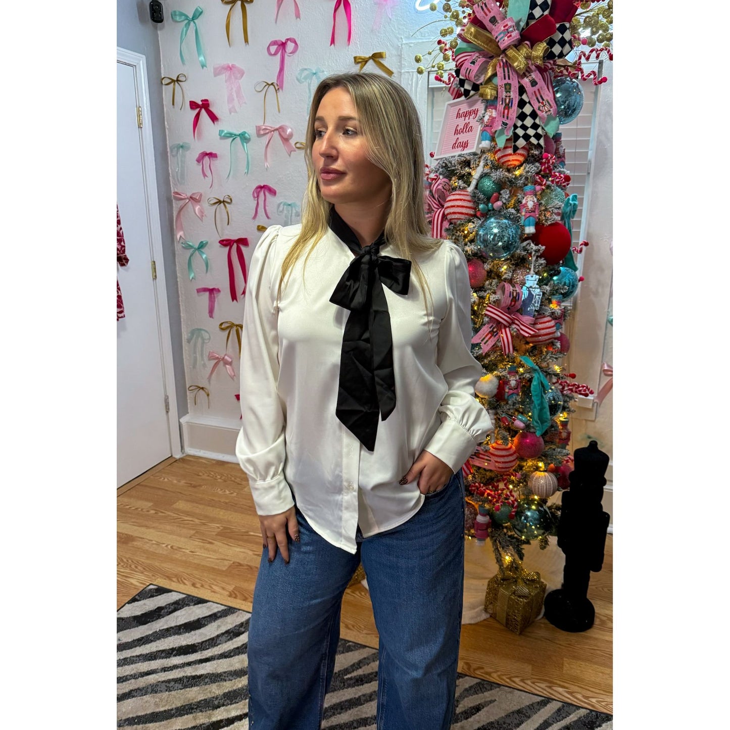 White Blouse w/ Black Bow