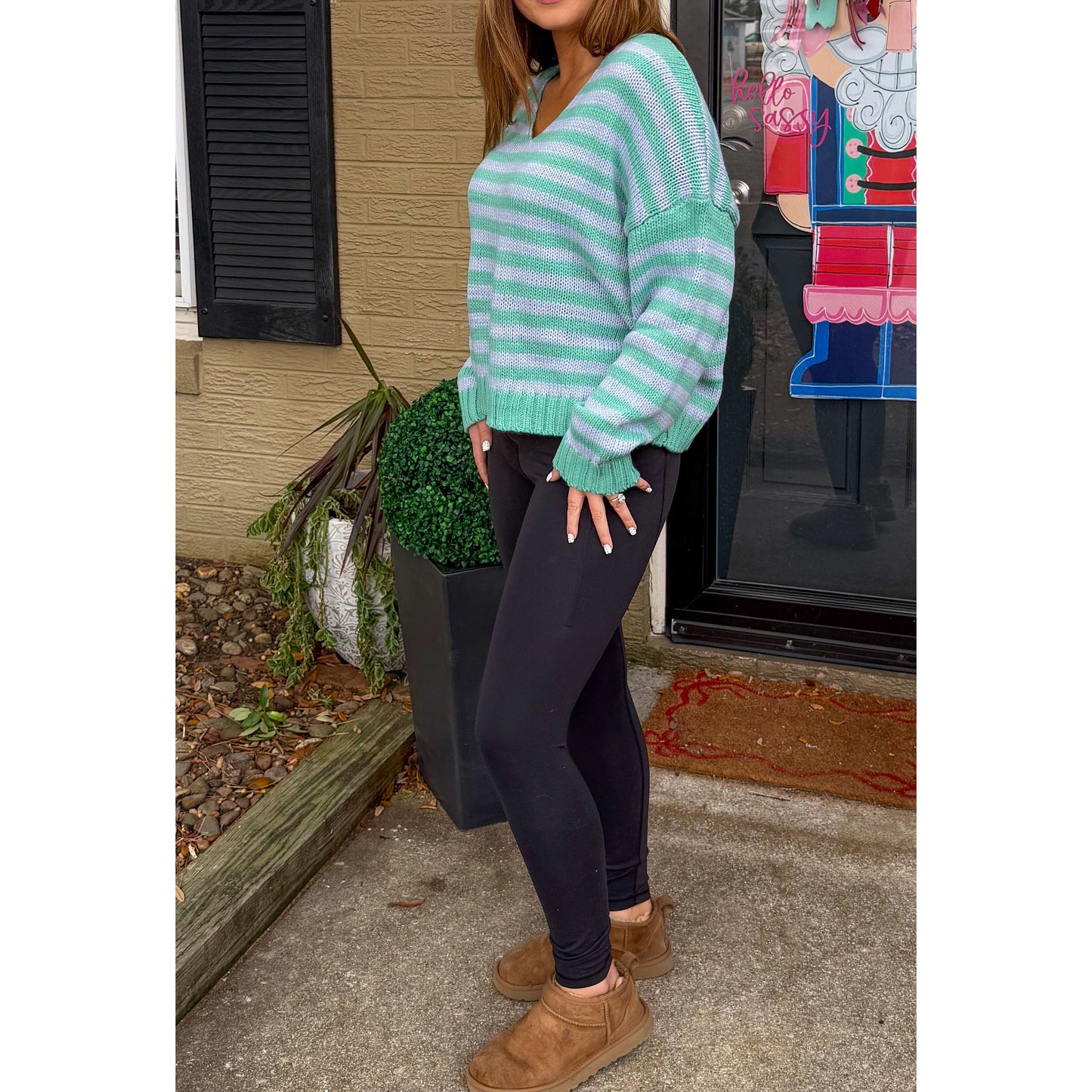 Haley Stripe Sweater, Aqua/Blue