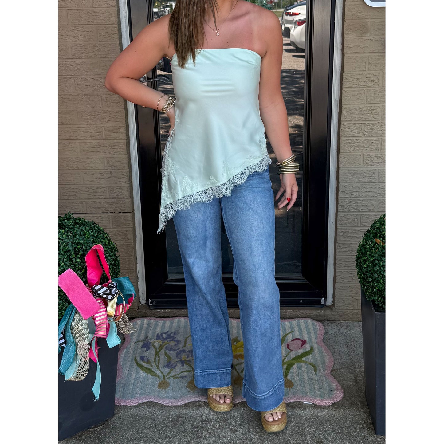 Detail Lace Asymmetrical Top, Mint
