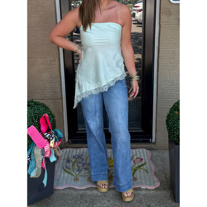 Detail Lace Asymmetrical Top, Mint